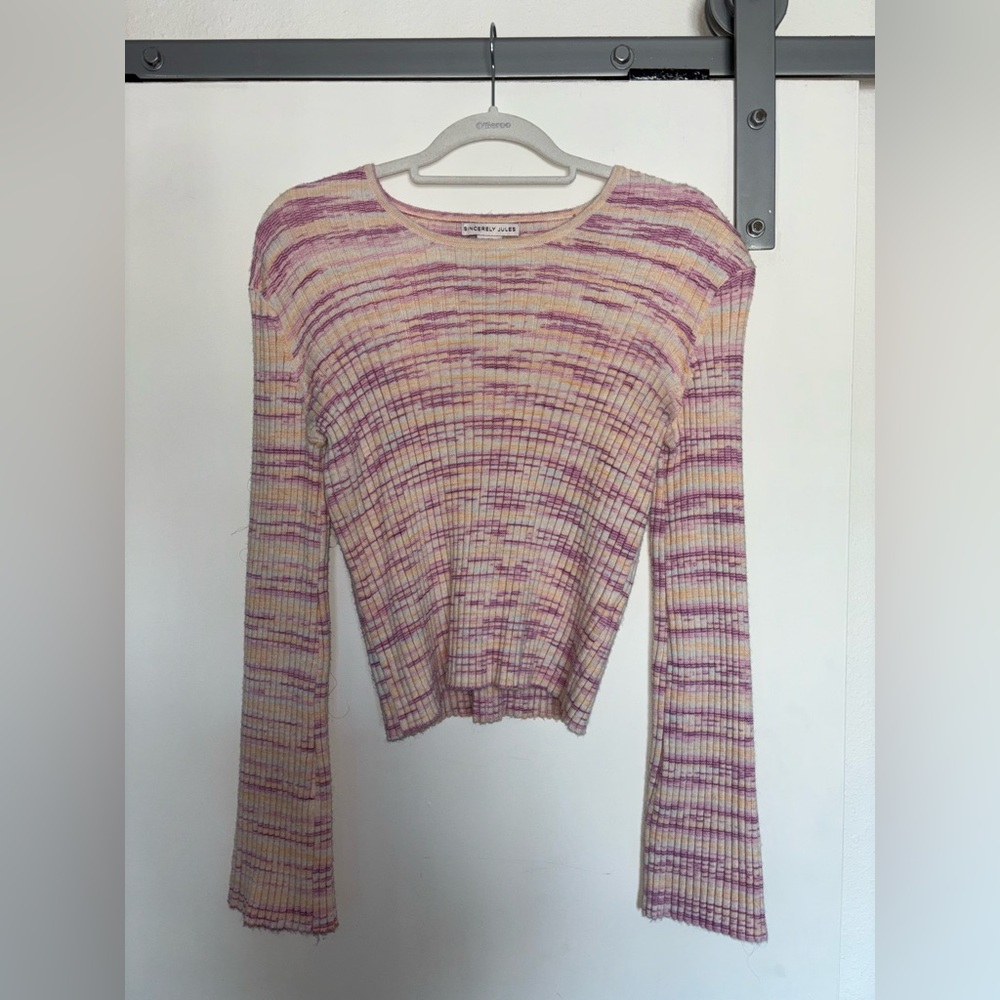 Striped flare sleeve sweater top